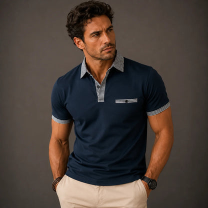 Men's Contrast Collar Polo Shirt | Tailored Fit Cotton Blend 0