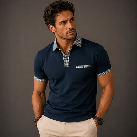 Men's Contrast Collar Polo Shirt | Tailored Fit Cotton Blend 0