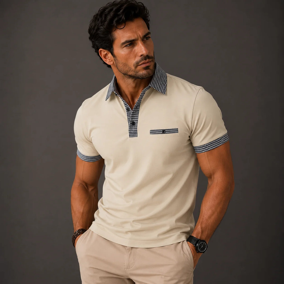 Men's Contrast Collar Polo Shirt | Tailored Fit Cotton Blend 3