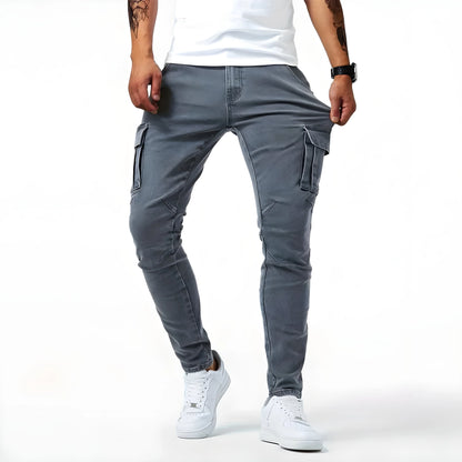 Men's Denim Cargo Pants with Elastic Waistband | Cargo Trousers 1