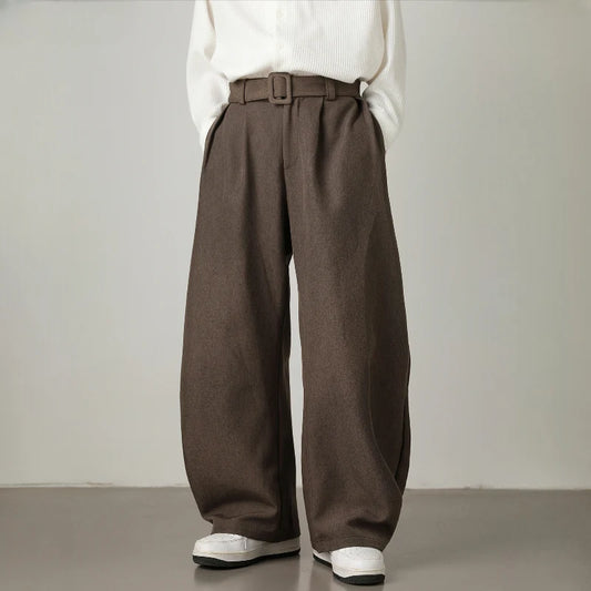 Men's High-Waisted Wide Leg Trousers | Smart Casual Pants 0