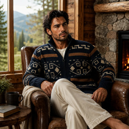 Men's Jacquard Knit Shawl Collar Cardigan 8