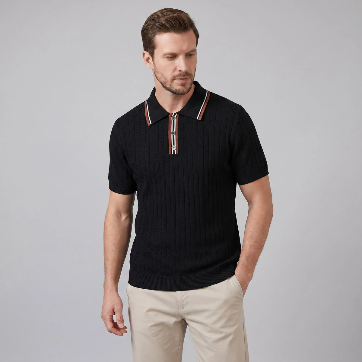 Men's Knit Polo Shirt | Contrast Collar Regular Fit 0