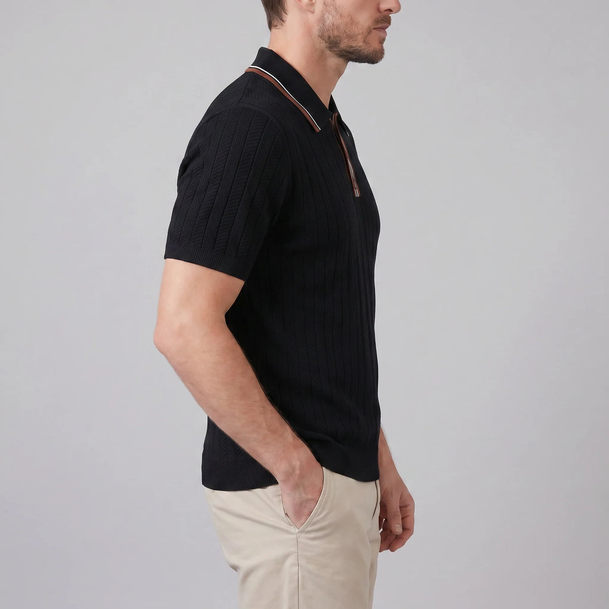 Men's Knit Polo Shirt | Contrast Collar Regular Fit 1
