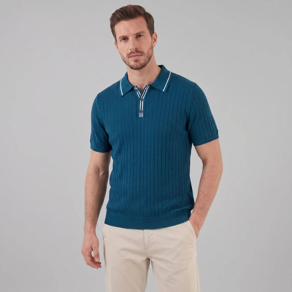 Men's Knit Polo Shirt | Contrast Collar Regular Fit 4
