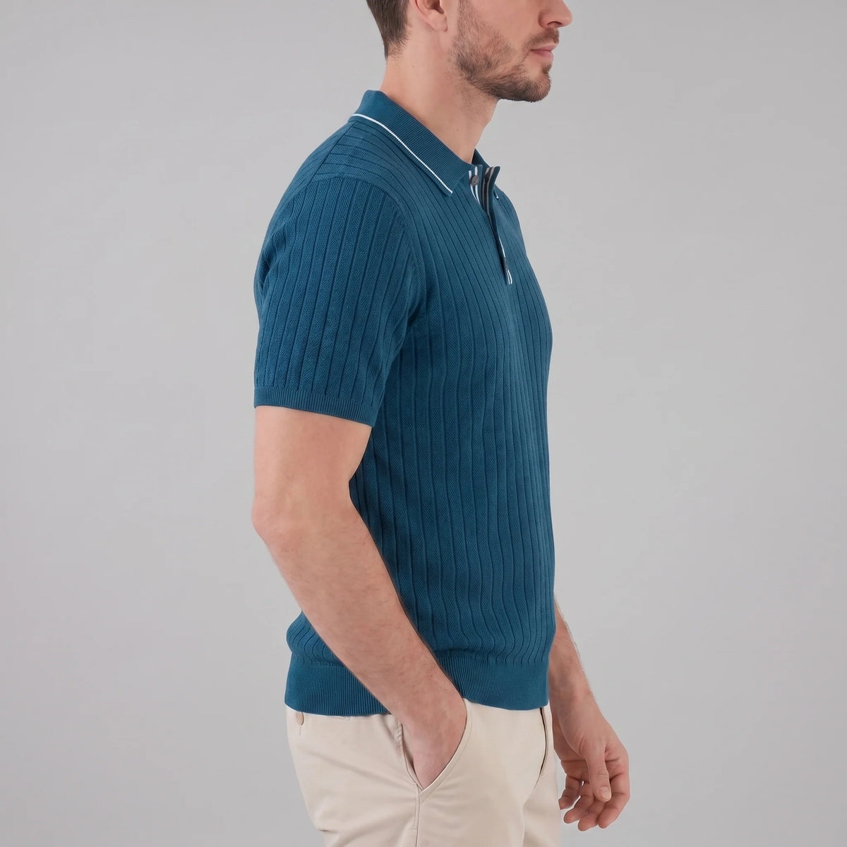 Men's Knit Polo Shirt | Contrast Collar Regular Fit 5