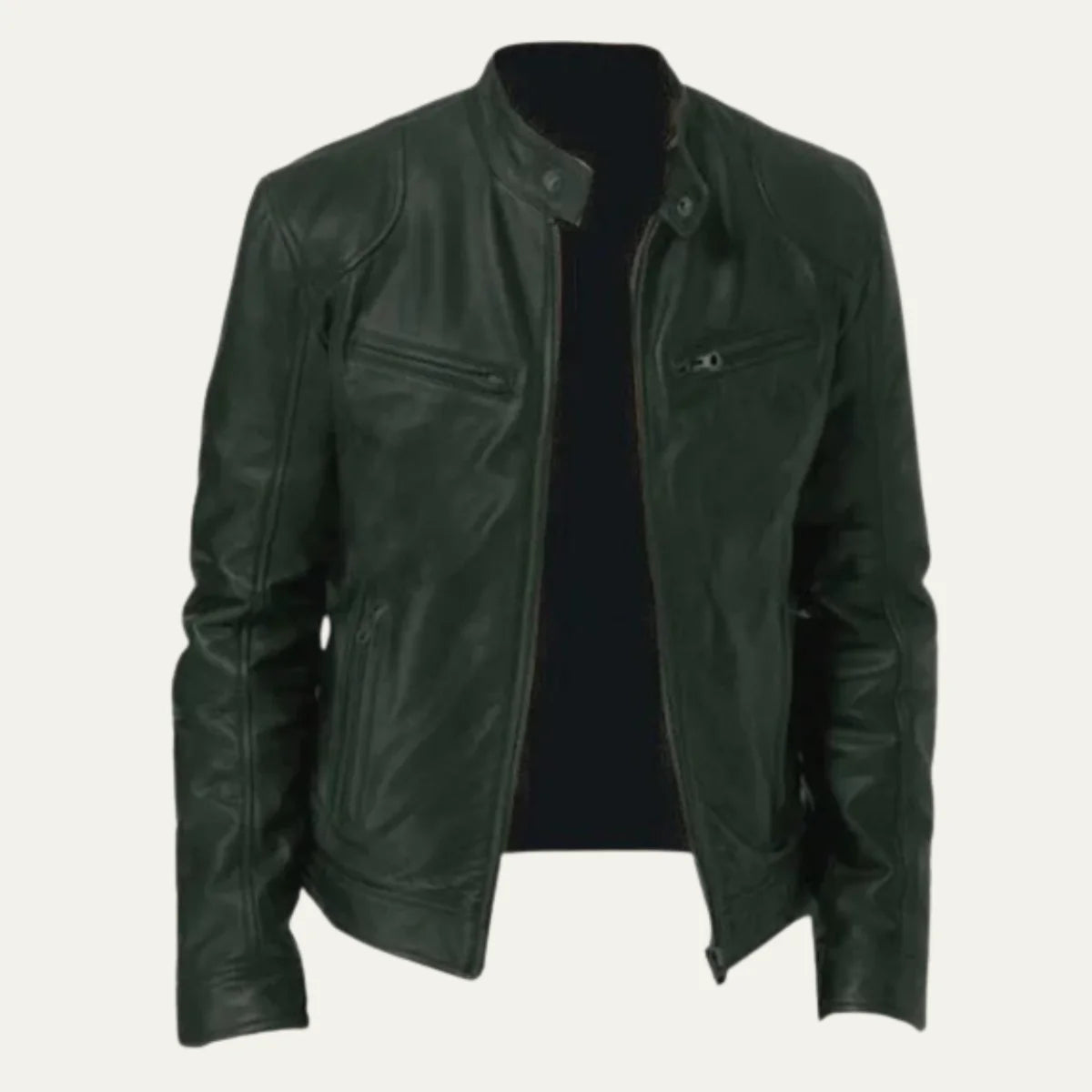 Men's Leather Jacket Burgundy | Tailored Fit Zip Up 2