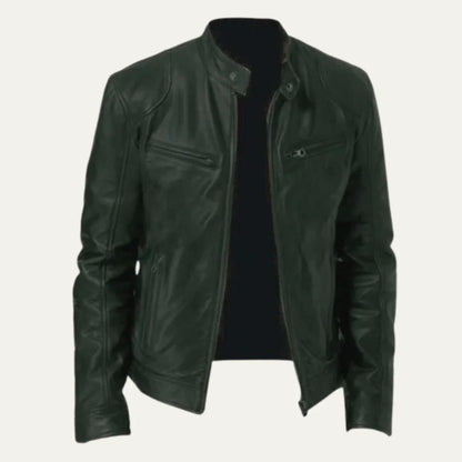 Men's Leather Jacket Burgundy | Tailored Fit Zip Up 2