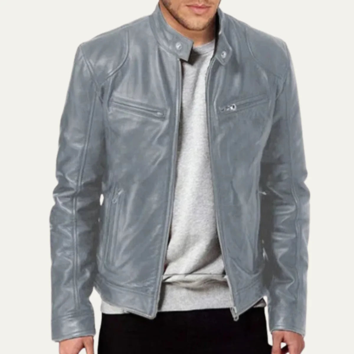 Men's Leather Jacket Burgundy | Tailored Fit Zip Up 4