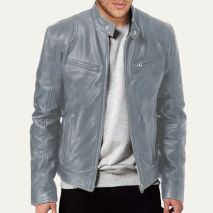 Men's Leather Jacket Burgundy | Tailored Fit Zip Up 4
