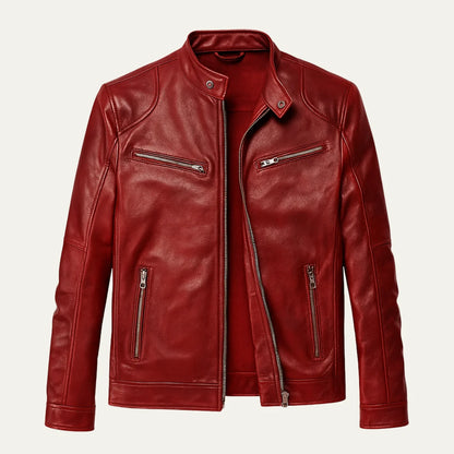 Men's Leather Jacket Burgundy | Tailored Fit Zip Up 6