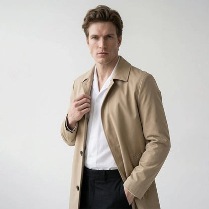 Men's Mid-Length Trench Coat Lightweight Cotton Blend 1