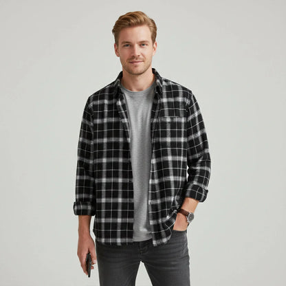 Men's Retro Plaid Flannel Shirt | Loose Fit Casual Top 1