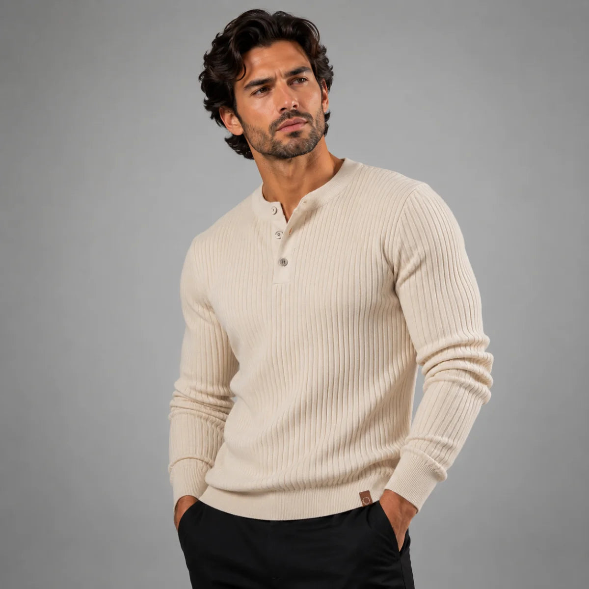 Men's Ribbed Henley Knit Sweater | Regular Fit Casual Wear 10