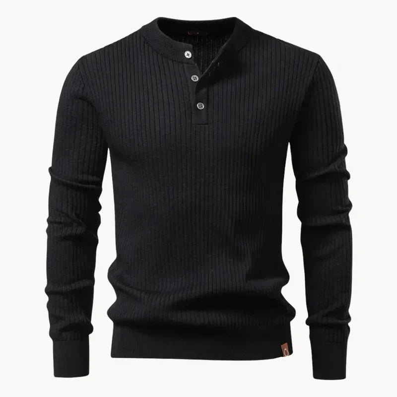 Men's Ribbed Henley Knit Sweater | Regular Fit Casual Wear 2