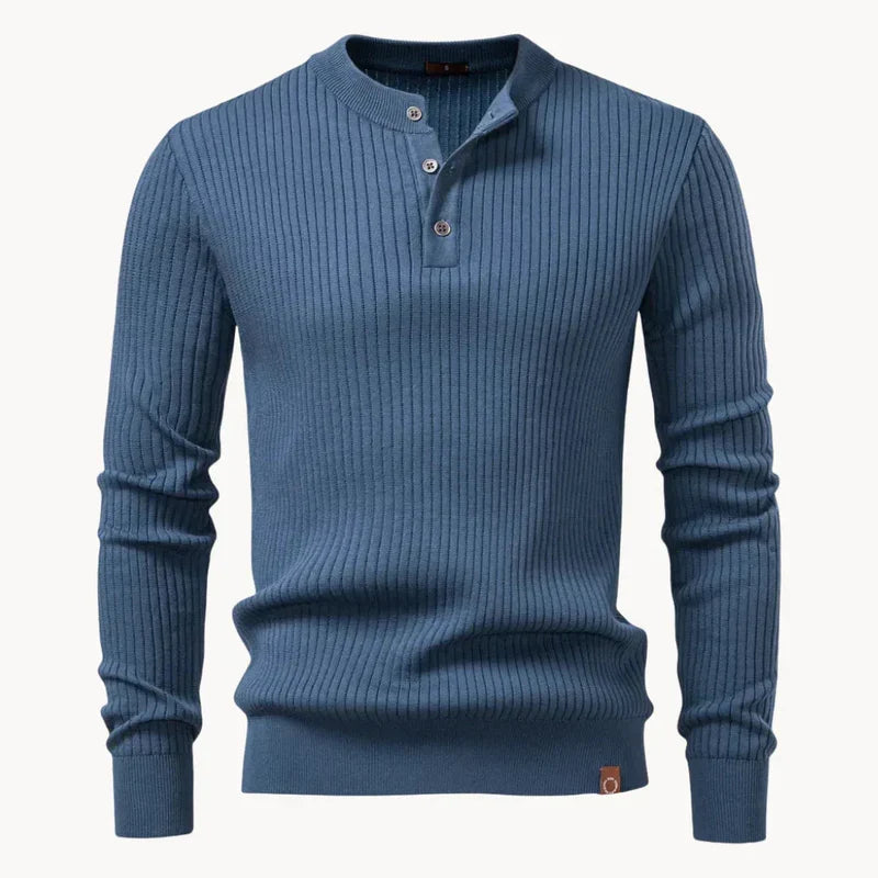 Men's Ribbed Henley Knit Sweater | Regular Fit Casual Wear 4