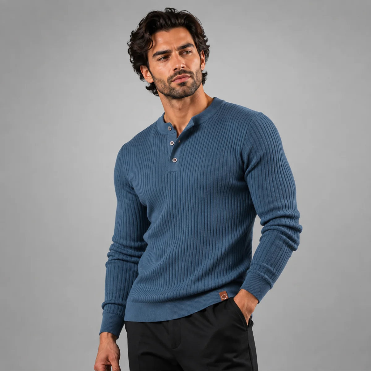 Men's Ribbed Henley Knit Sweater | Regular Fit Casual Wear 5