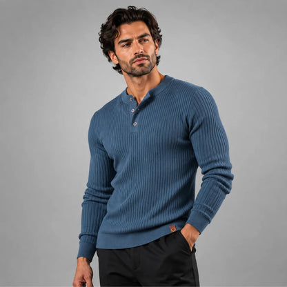 Men's Ribbed Henley Knit Sweater | Regular Fit Casual Wear 5