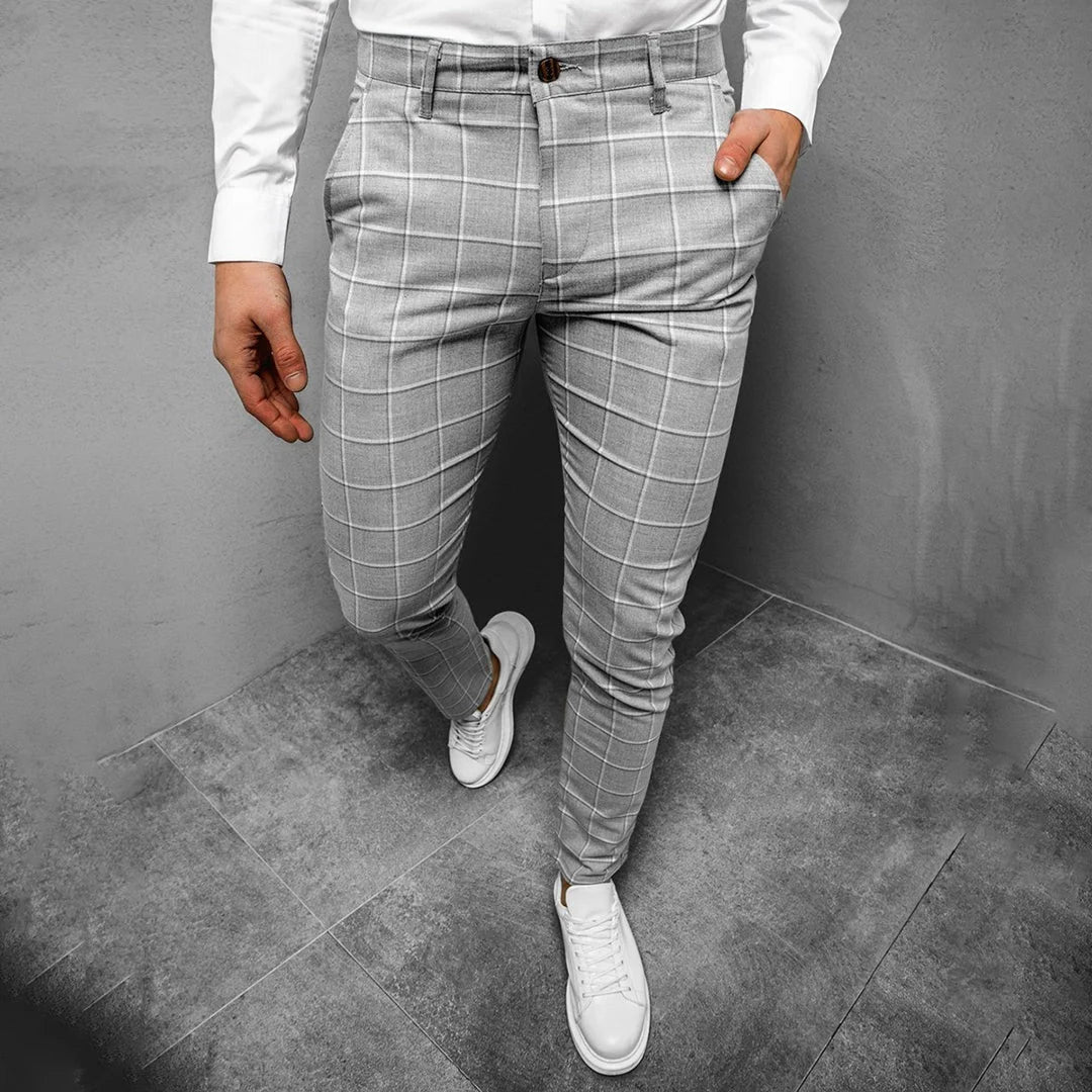 Men's Slim Tapered Plaid Chinos | Men's Trousers Ankle Length 0