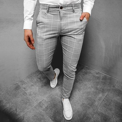 Men's Slim Tapered Plaid Chinos | Men's Trousers Ankle Length 0