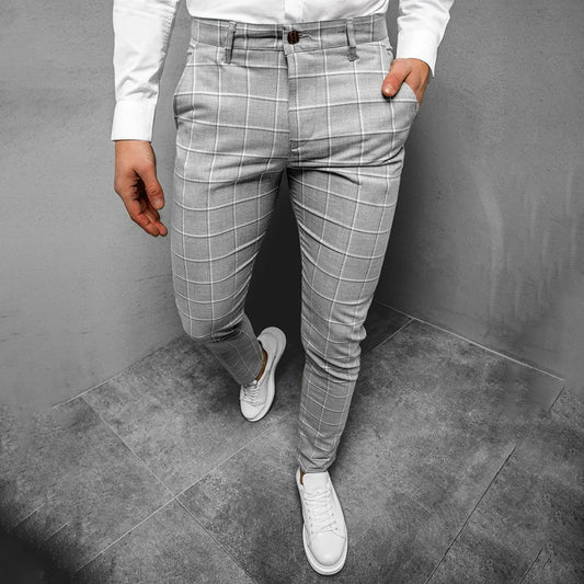 Men's Slim Tapered Plaid Chinos | Men's Trousers Ankle Length 0