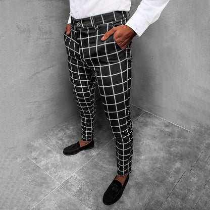 Men's Slim Tapered Plaid Chinos | Men's Trousers Ankle Length 1