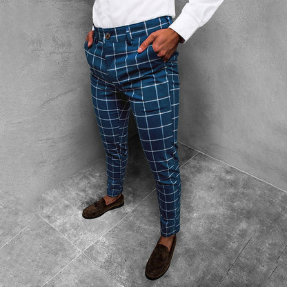 Men's Slim Tapered Plaid Chinos | Men's Trousers Ankle Length 2
