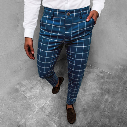 Men's Slim Tapered Plaid Chinos | Men's Trousers Ankle Length 5