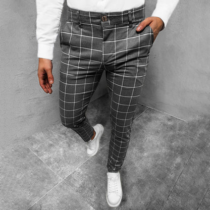 Men's Slim Tapered Plaid Chinos | Men's Trousers Ankle Length 6