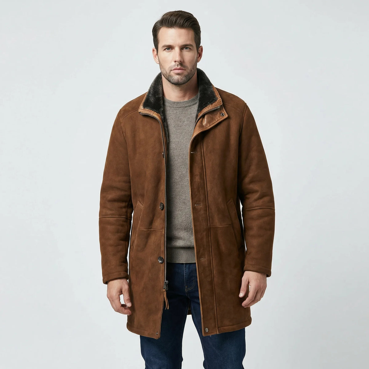 Men's Plush-Lined Overcoat | Stand Collar Winter Coat 1