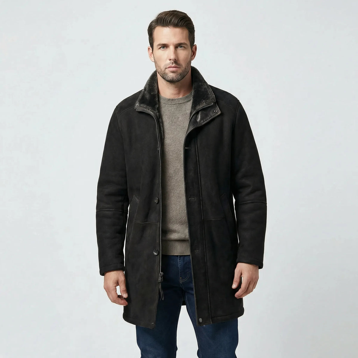 Men's Plush-Lined Overcoat | Stand Collar Winter Coat 4