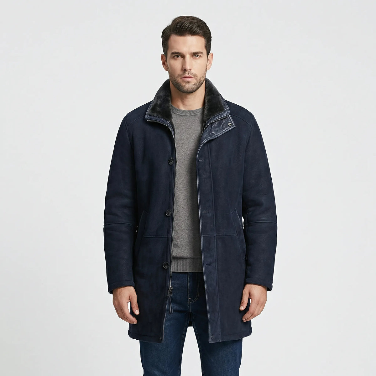 Men's Plush-Lined Overcoat | Stand Collar Winter Coat 5