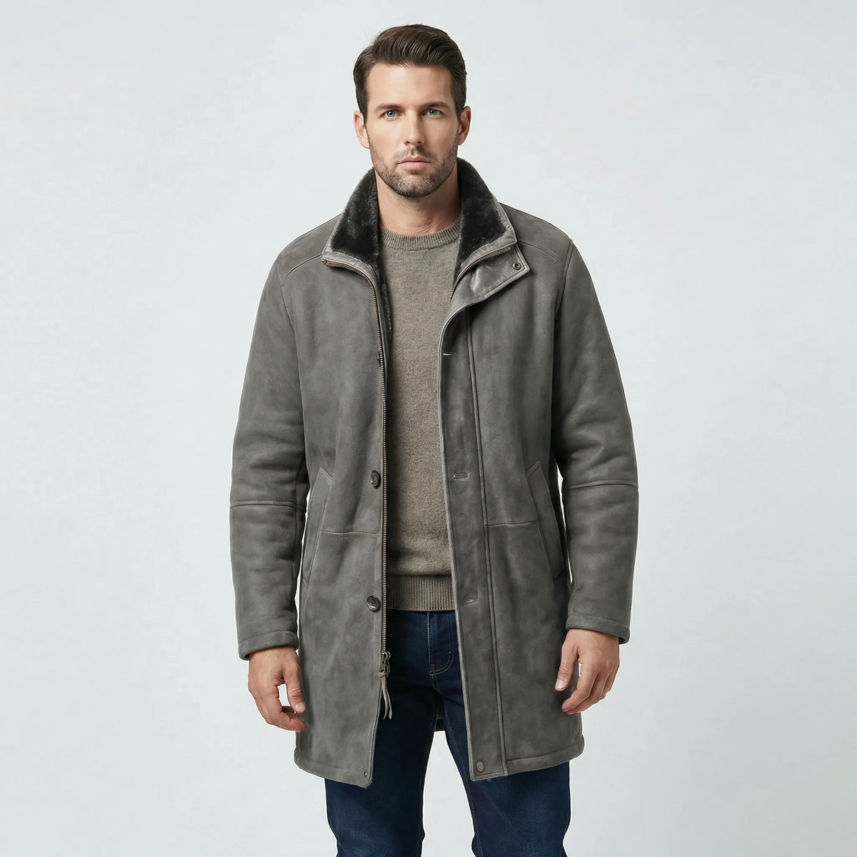 Men's Plush-Lined Overcoat | Stand Collar Winter Coat 6