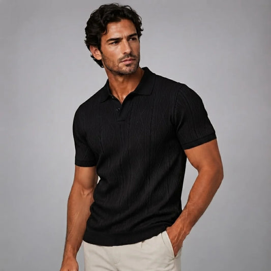 Men's Textured Button-Up Polo Shirt | Casual Polo Shirts 0