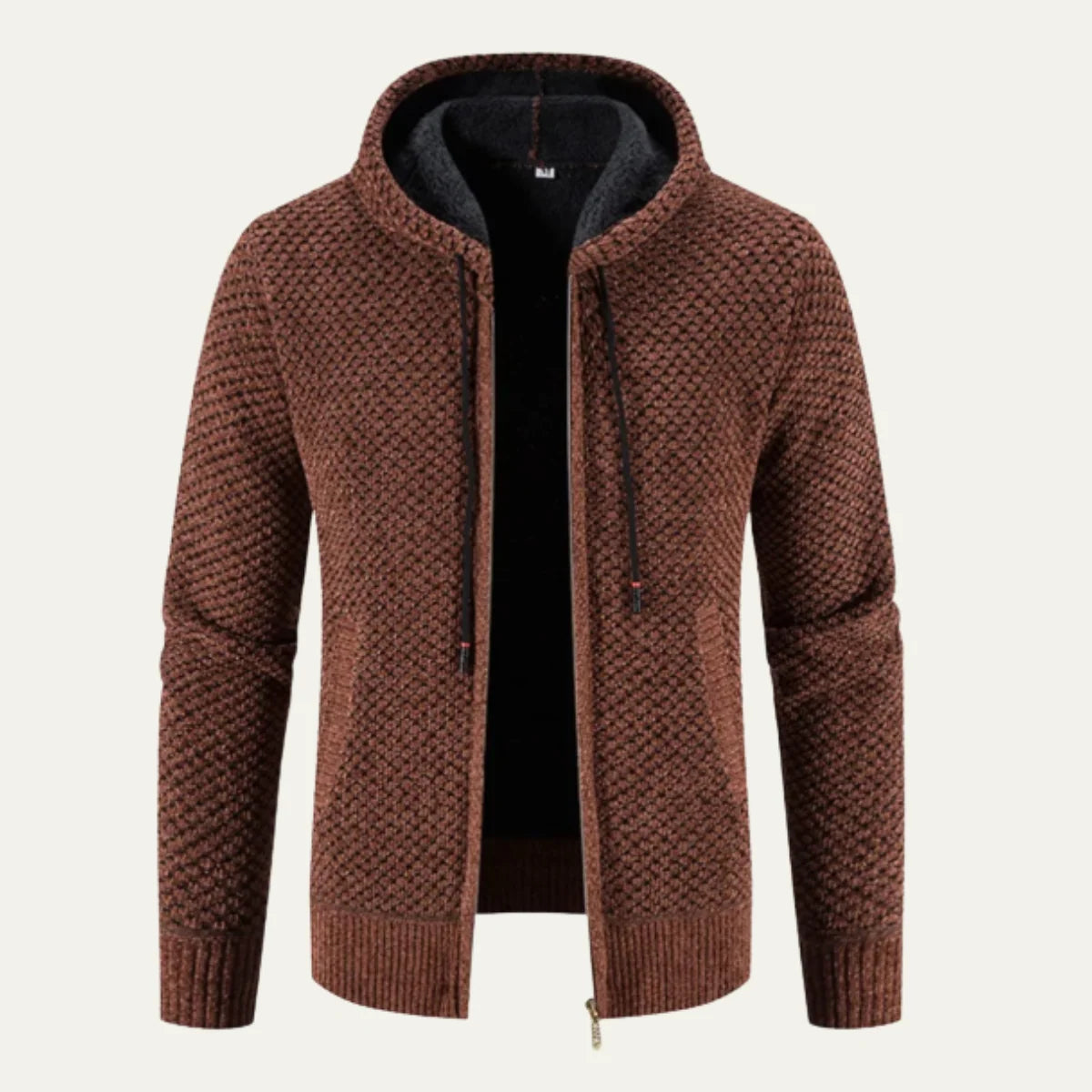 Men's Textured Zip-Up Hoodie Cream | Fleece Lined Sweatshirt 1