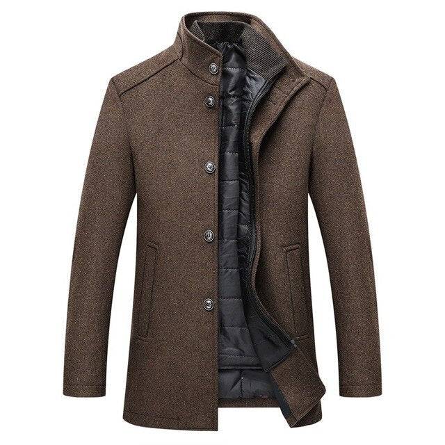Men's Thick Wool Coat | Men's Winter Overcoat with Mandarin Collar 1