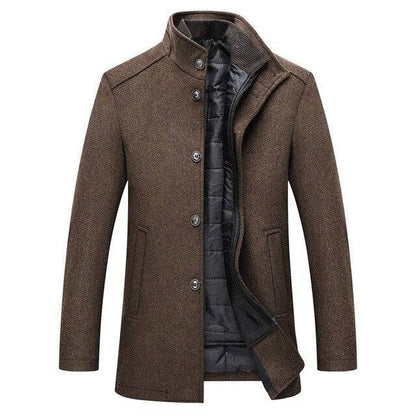 Men's Thick Wool Coat | Men's Winter Overcoat with Mandarin Collar 1