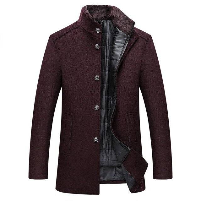 Men's Thick Wool Coat | Men's Winter Overcoat with Mandarin Collar 2