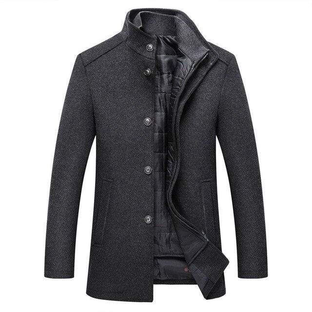 Men's Thick Wool Coat | Men's Winter Overcoat with Mandarin Collar 3