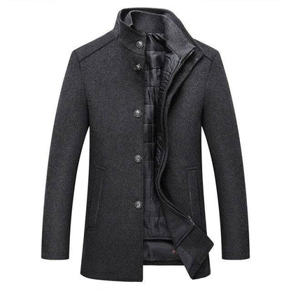 Men's Thick Wool Coat | Men's Winter Overcoat with Mandarin Collar 3