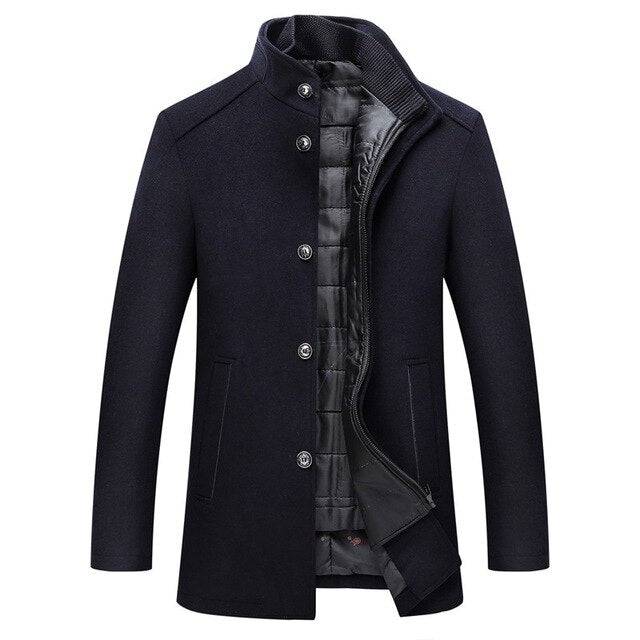 Men's Thick Wool Coat | Men's Winter Overcoat with Mandarin Collar 4