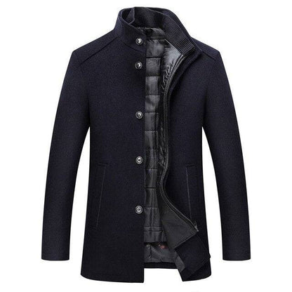 Men's Thick Wool Coat | Men's Winter Overcoat with Mandarin Collar 4