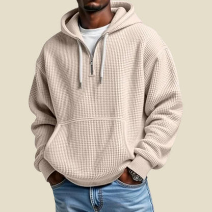 Men's Waffle Knit Quarter Zip Hoodie | Relaxed Fit Sweatshirt 1
