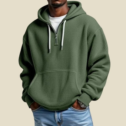 Men's Waffle Knit Quarter Zip Hoodie | Relaxed Fit Sweatshirt 3