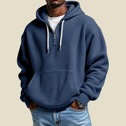 Men's Waffle Knit Quarter Zip Hoodie | Relaxed Fit Sweatshirt 5