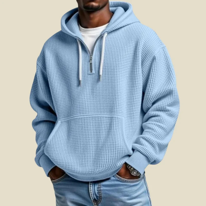 Men's Waffle Knit Quarter Zip Hoodie | Relaxed Fit Sweatshirt 6