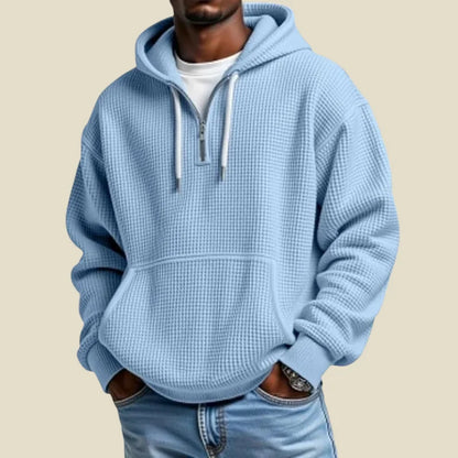 Men's Waffle Knit Quarter Zip Hoodie | Relaxed Fit Sweatshirt 6