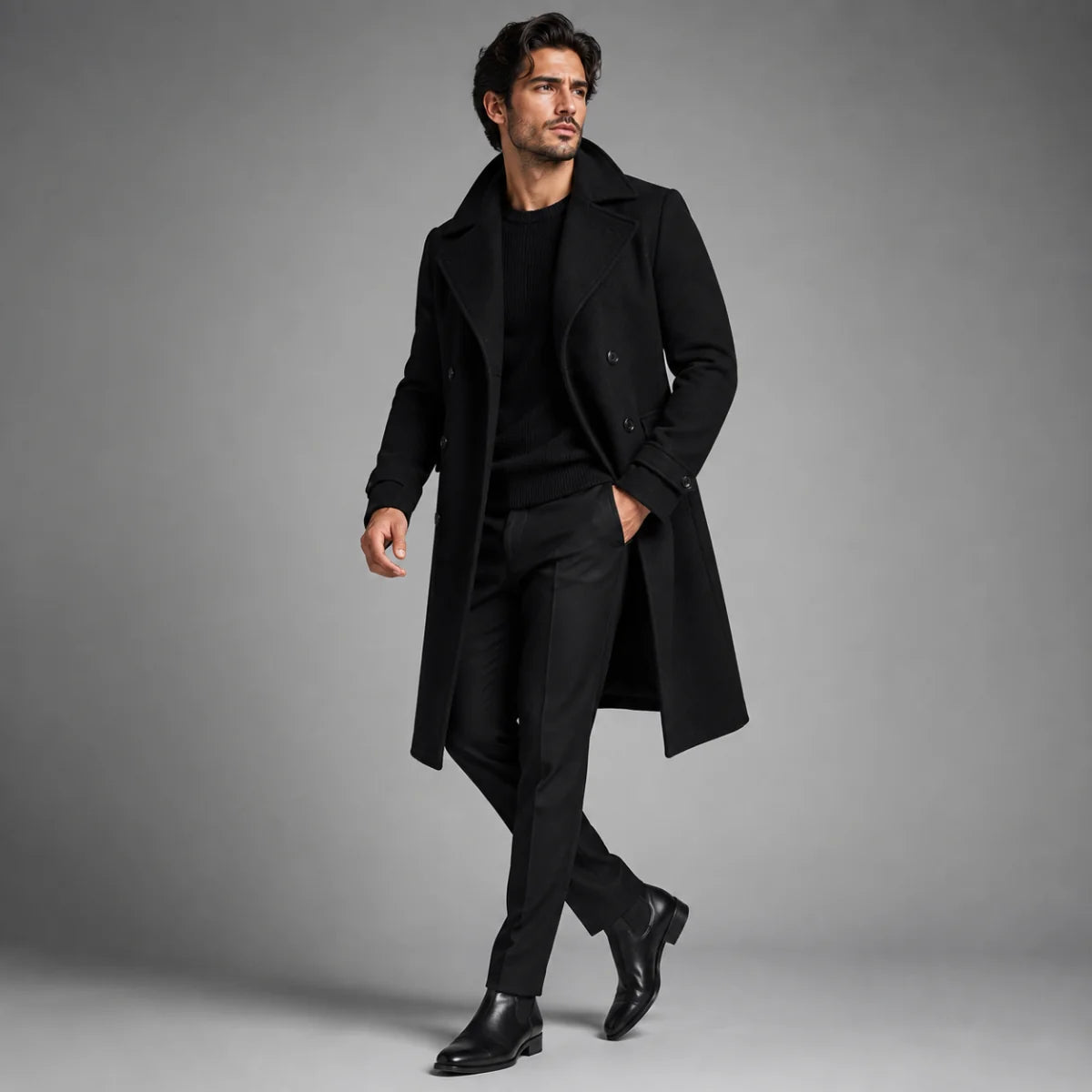 Men's Wool Double Breasted Trench Coat | Men's Overcoat 4
