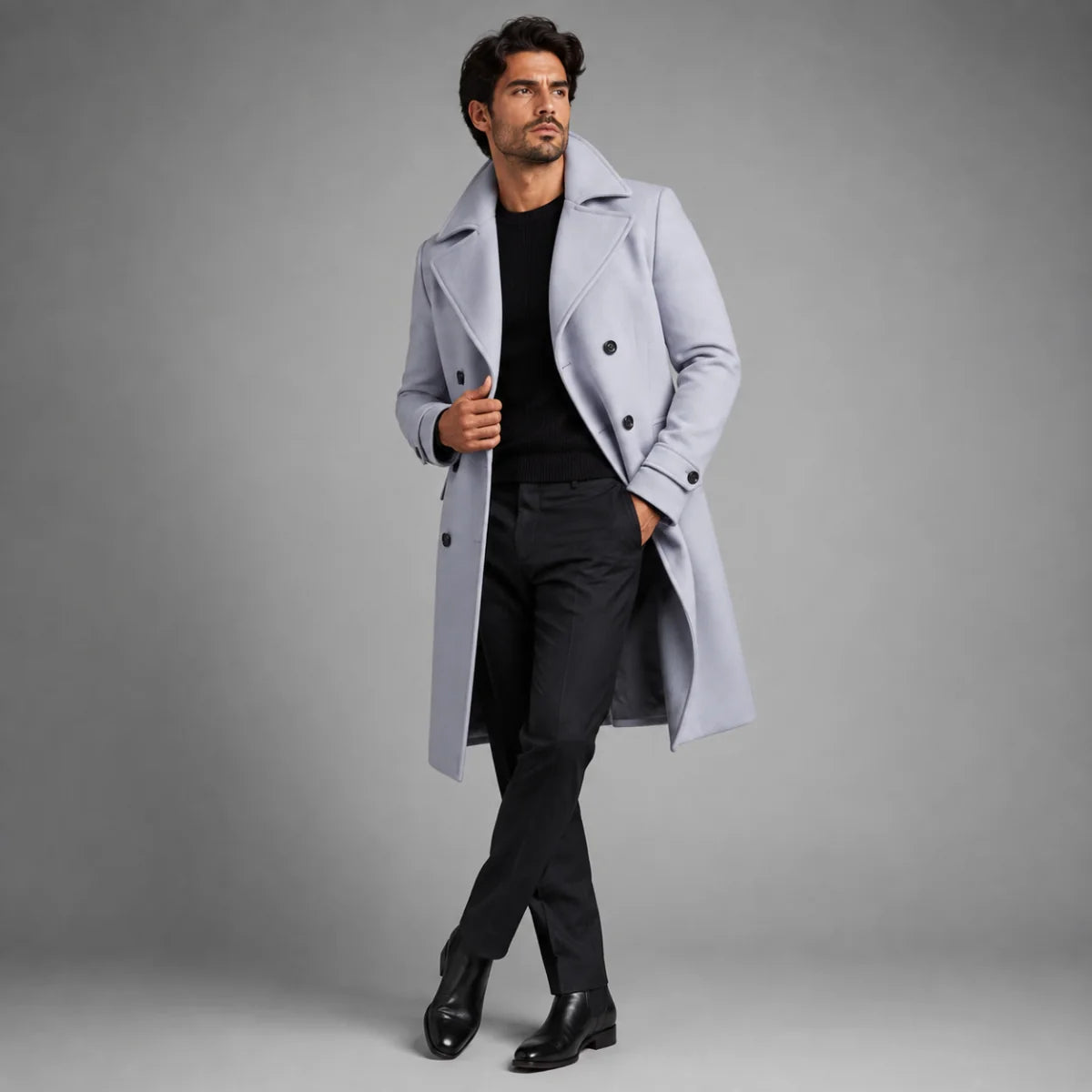 Men's Wool Double Breasted Trench Coat | Men's Overcoat 6