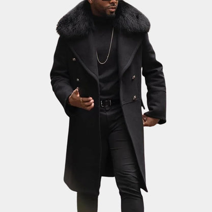 Men's Overcoat with Faux Fur Collar | Double-Breasted Winter Coat 1